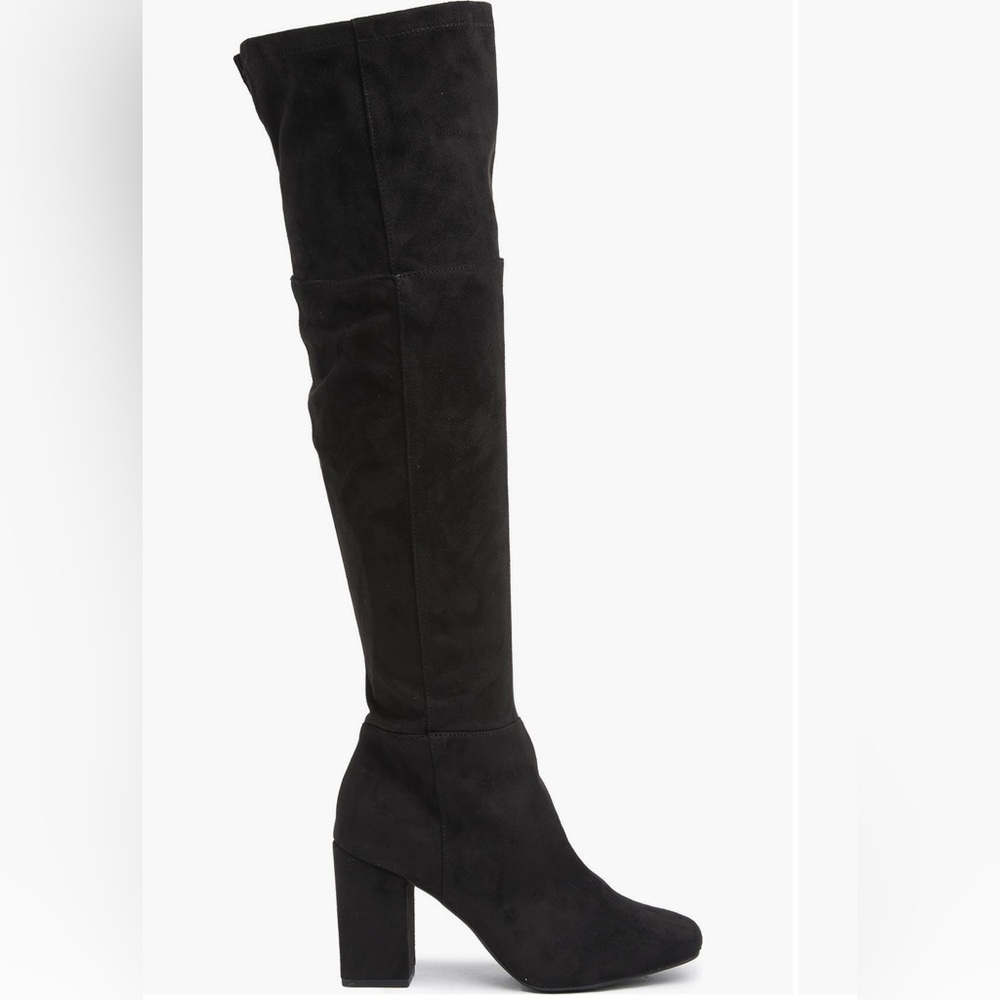 BP CALI STRETCH OVER THE KNEE BOOT BLACK FAUX SUEDE HEEL 3 1/4” SIZE 8.5 MEDIUM